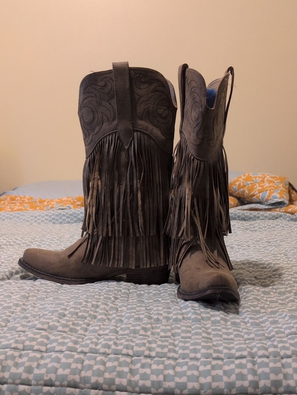 Embroidered Fringe Snip Toe Cowboy Boots